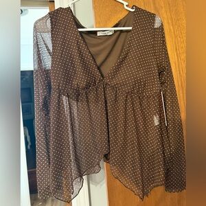 Brown Sheer Polka Dot Blouse